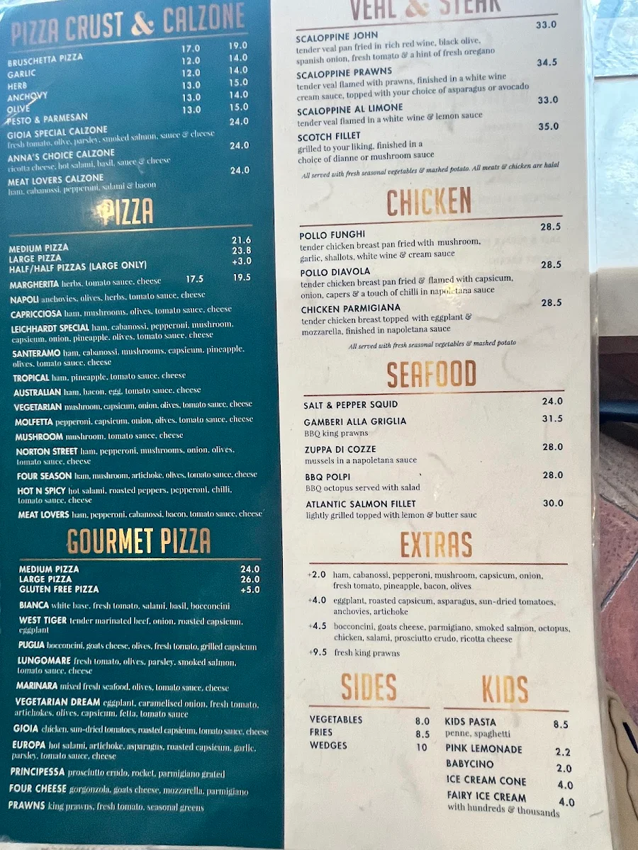 Menu, Cafe Gioia Leichhardt