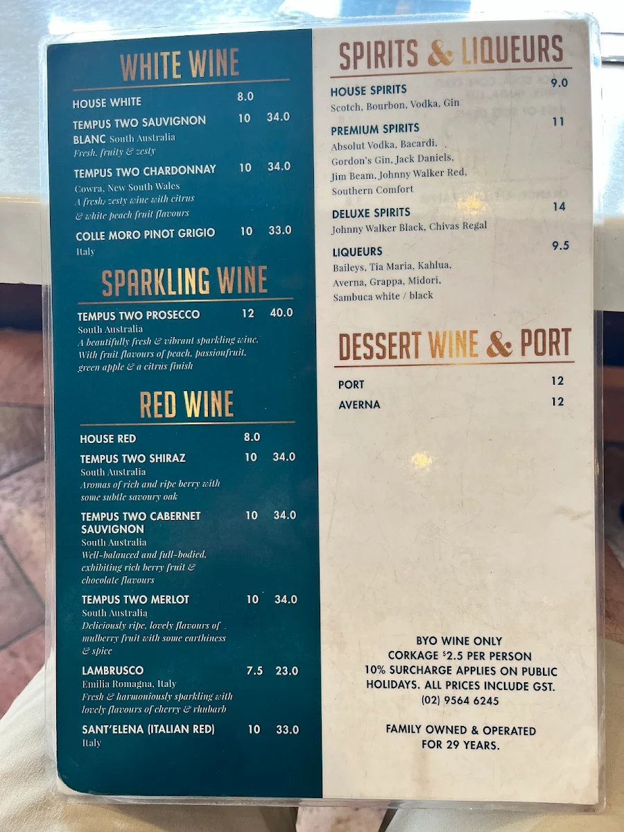 Menu, Cafe Gioia Leichhardt
