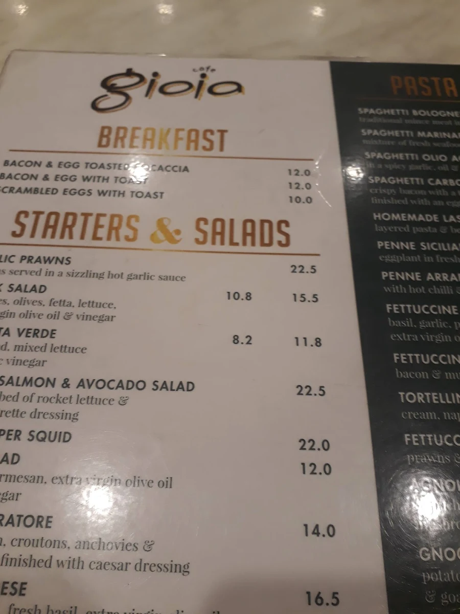 Menu, Cafe Gioia Leichhardt