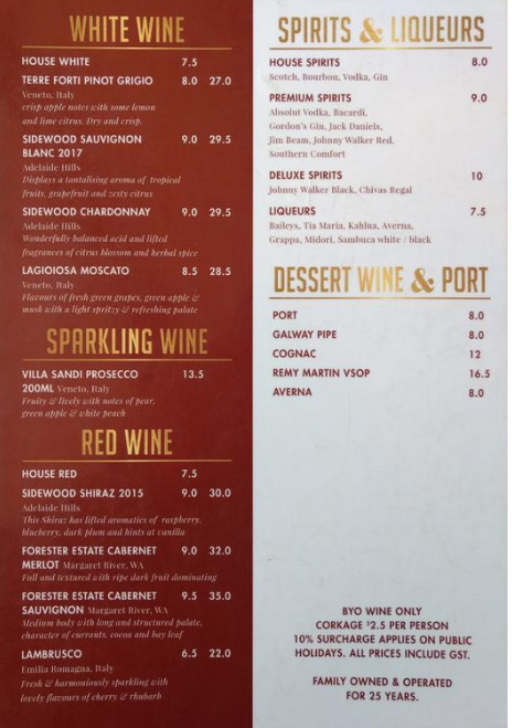 Menu, Cafe Gioia Leichhardt