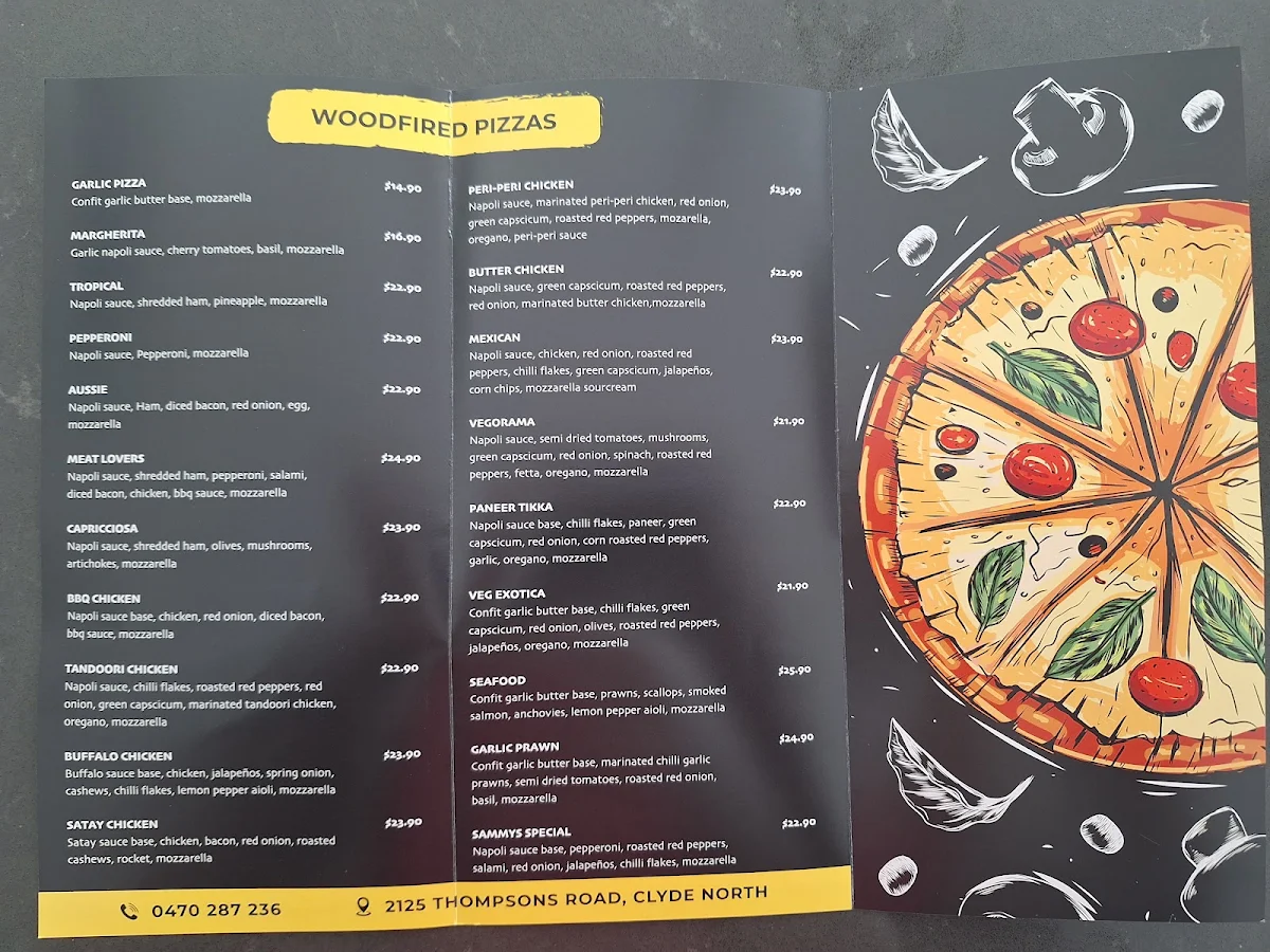 Menu, Sammys woodfired pizzeria on wheels