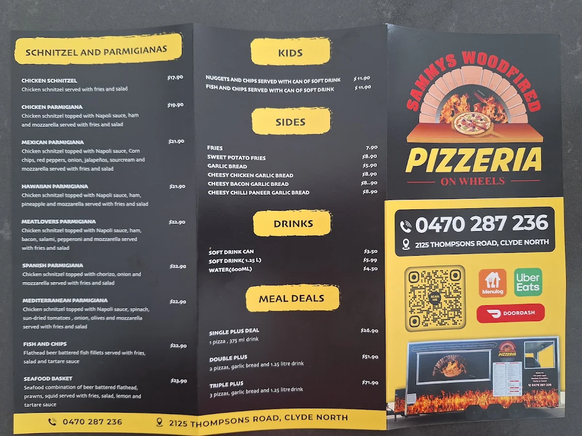 Menu, Sammys woodfired pizzeria on wheels