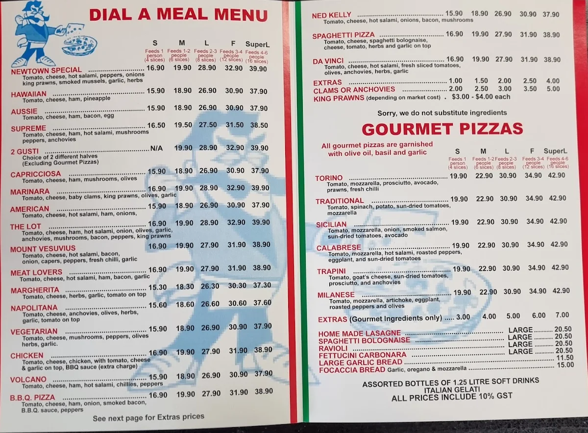 Menu, Silvio's Newtown Pizza (Roman Style)