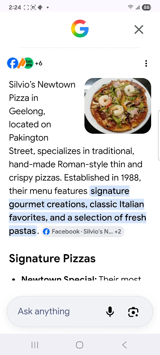 Menu, Silvio's Newtown Pizza (Roman Style)