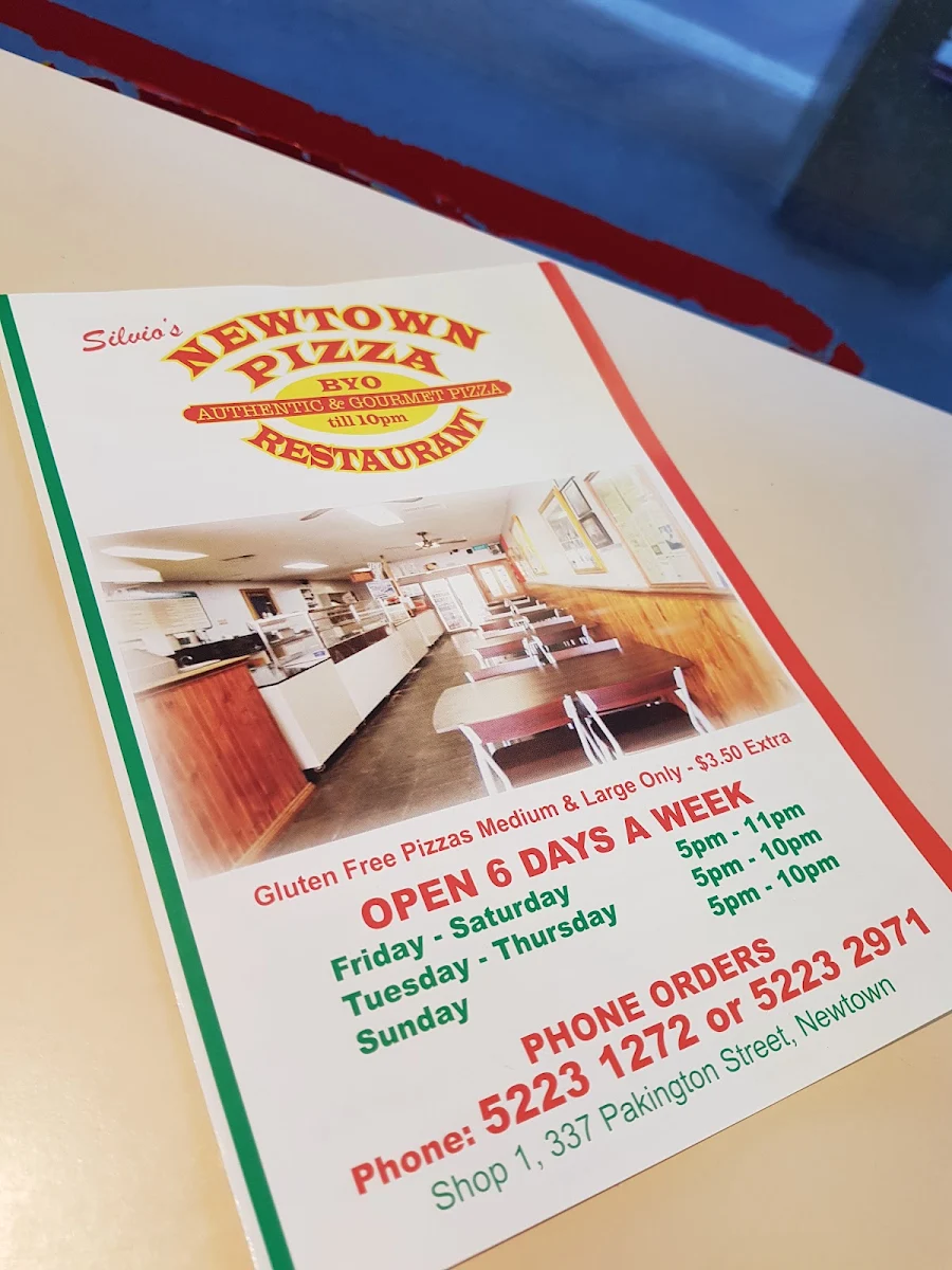 Menu, Silvio's Newtown Pizza (Roman Style)