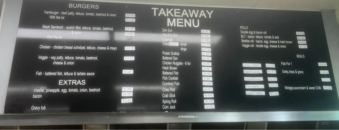 Menu, Roadhouse Cafe