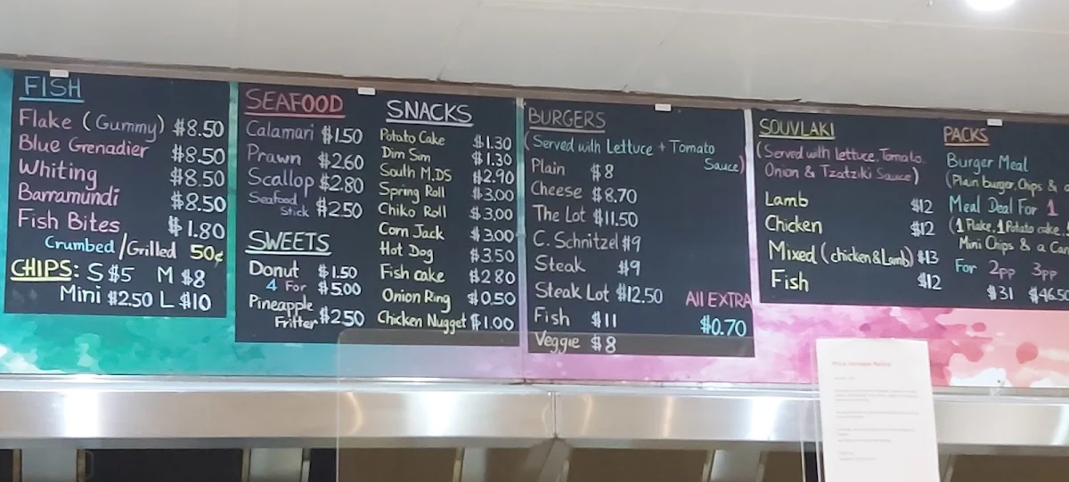 Menu, Kingsclere Fish and Chips