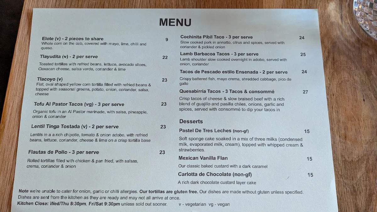 Menu, Mexican Street Food by Little Flock