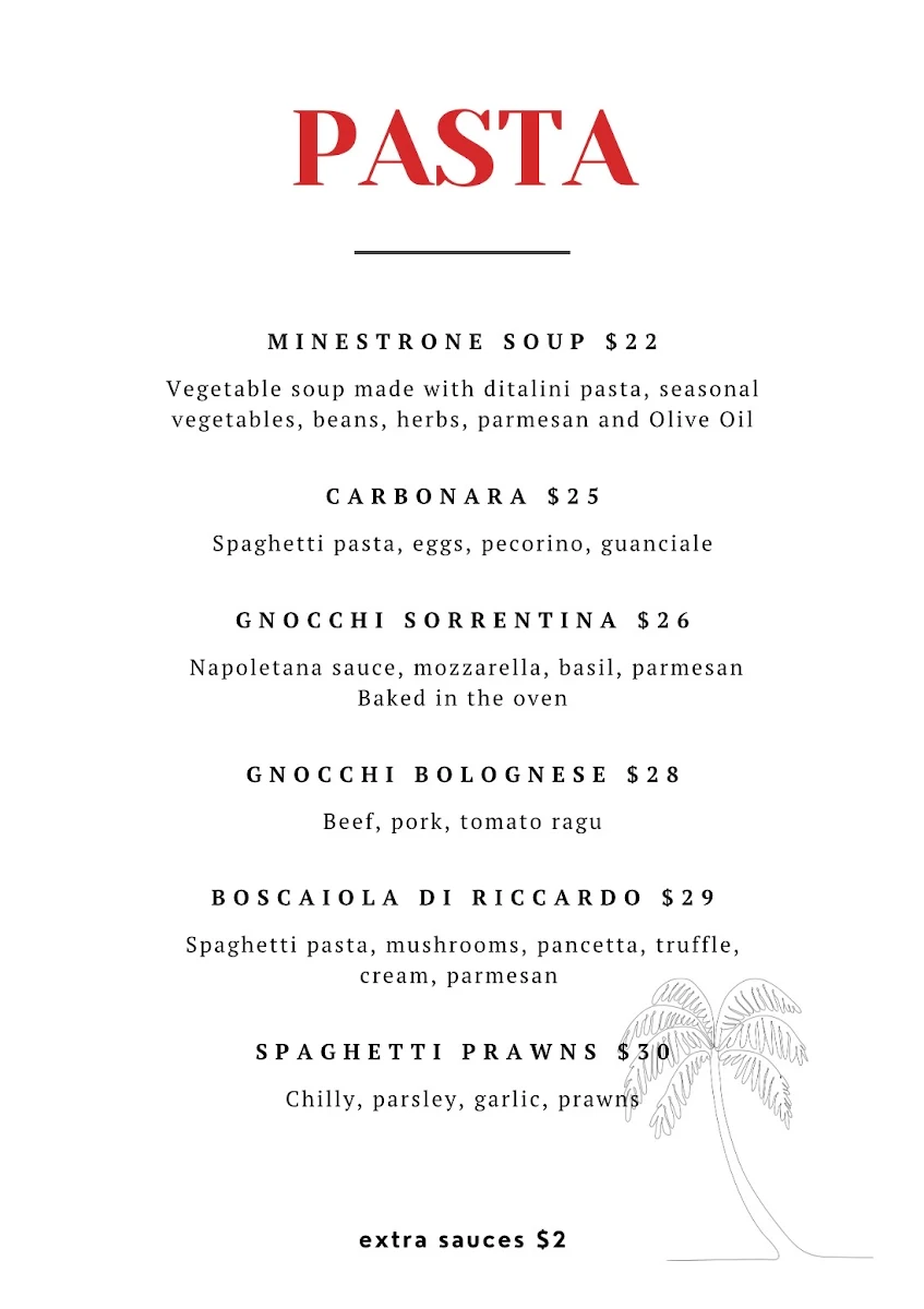 Menu, Gino Palm beach
