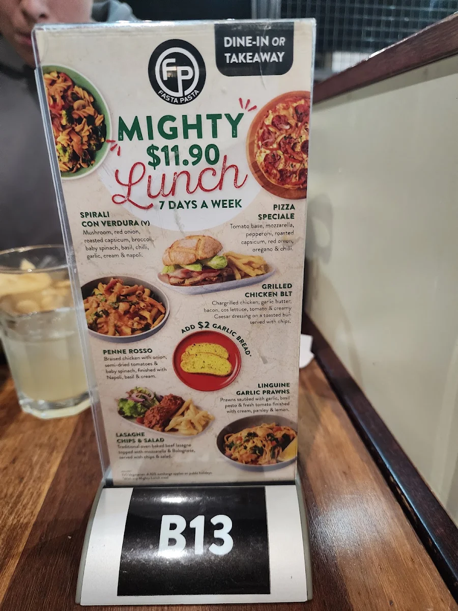 Menu, Fasta Pasta Port Adelaide