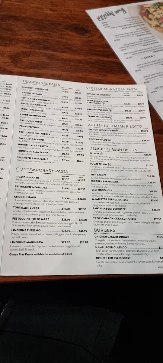 Menu, Fasta Pasta Port Adelaide
