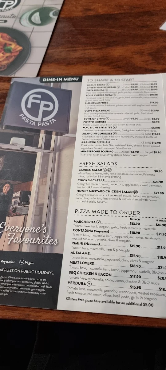 Menu, Fasta Pasta Port Adelaide