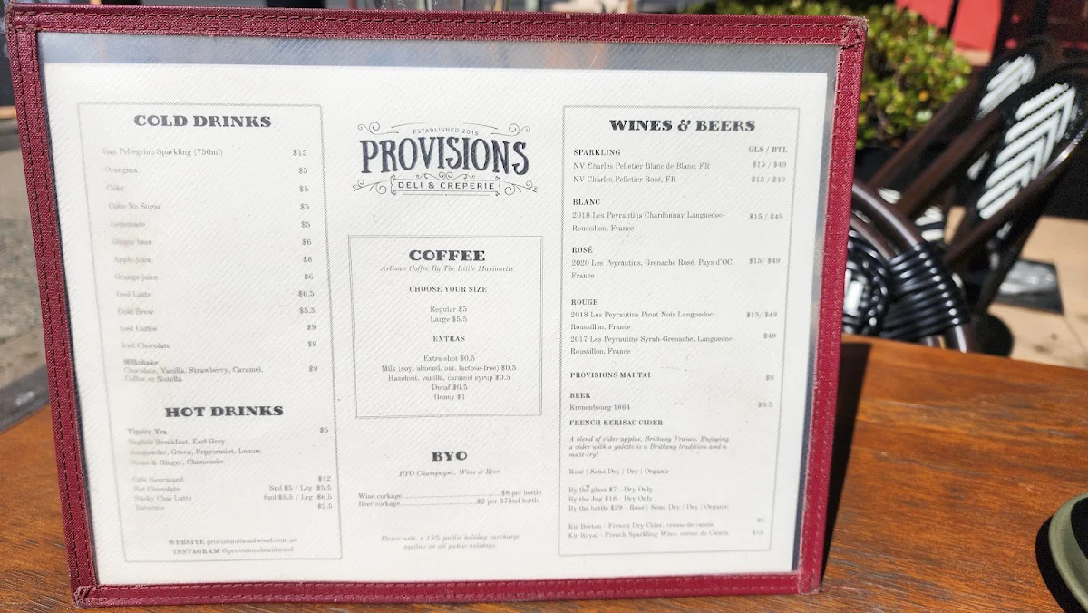 Menu, Provisions Deli & Creperie