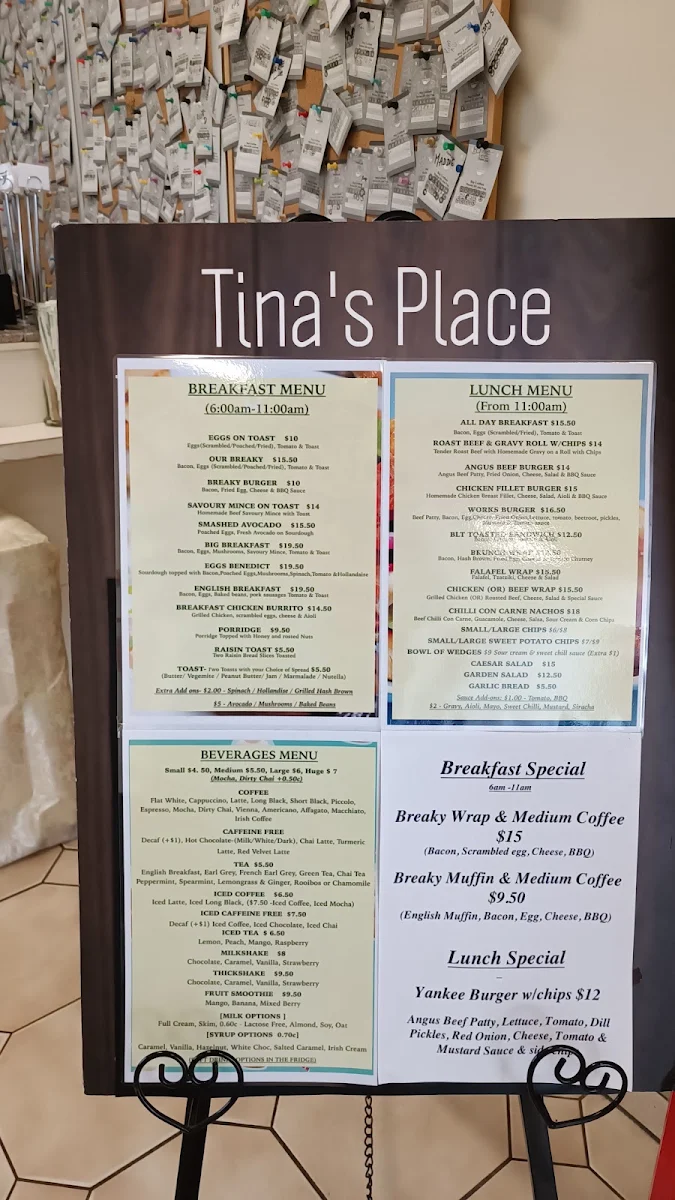 Menu, Tina’s Place Cafe & Catering.💕