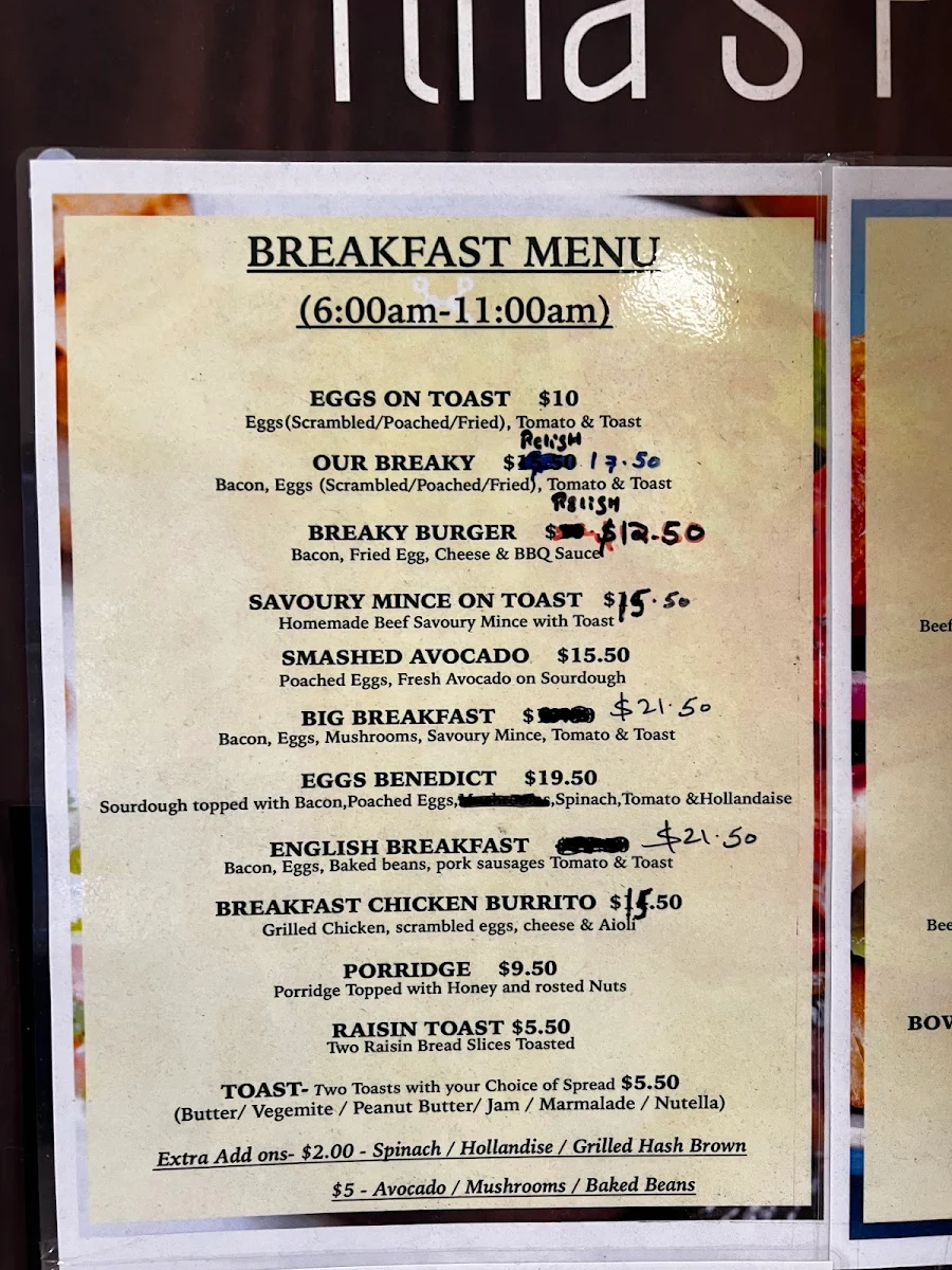 Menu, Tina’s Place Cafe & Catering.💕
