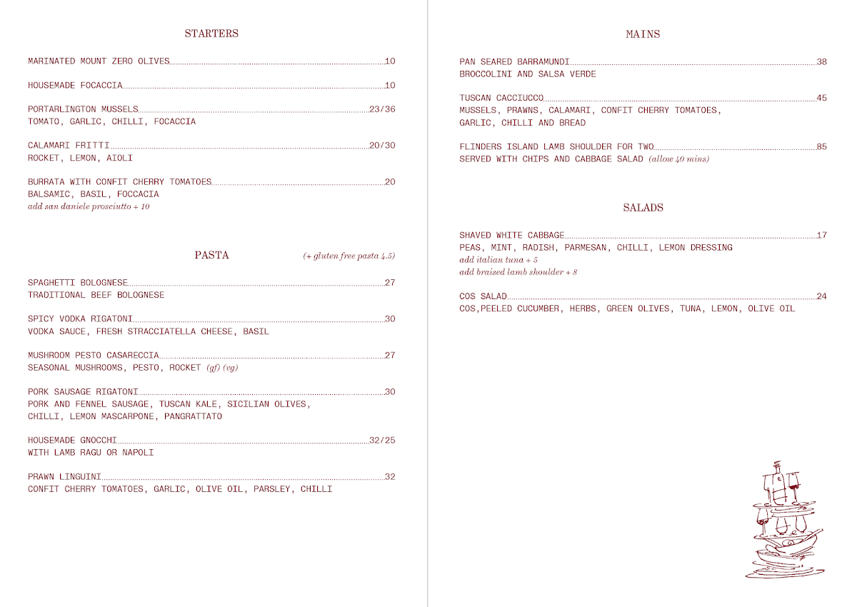 Menu, Neighbourhood Pizza