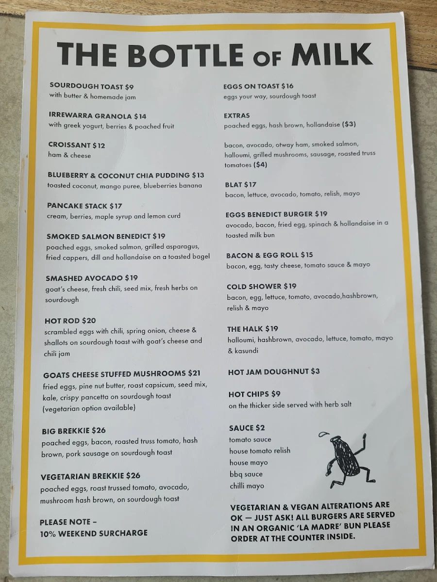 Menu, The Bottle of Milk