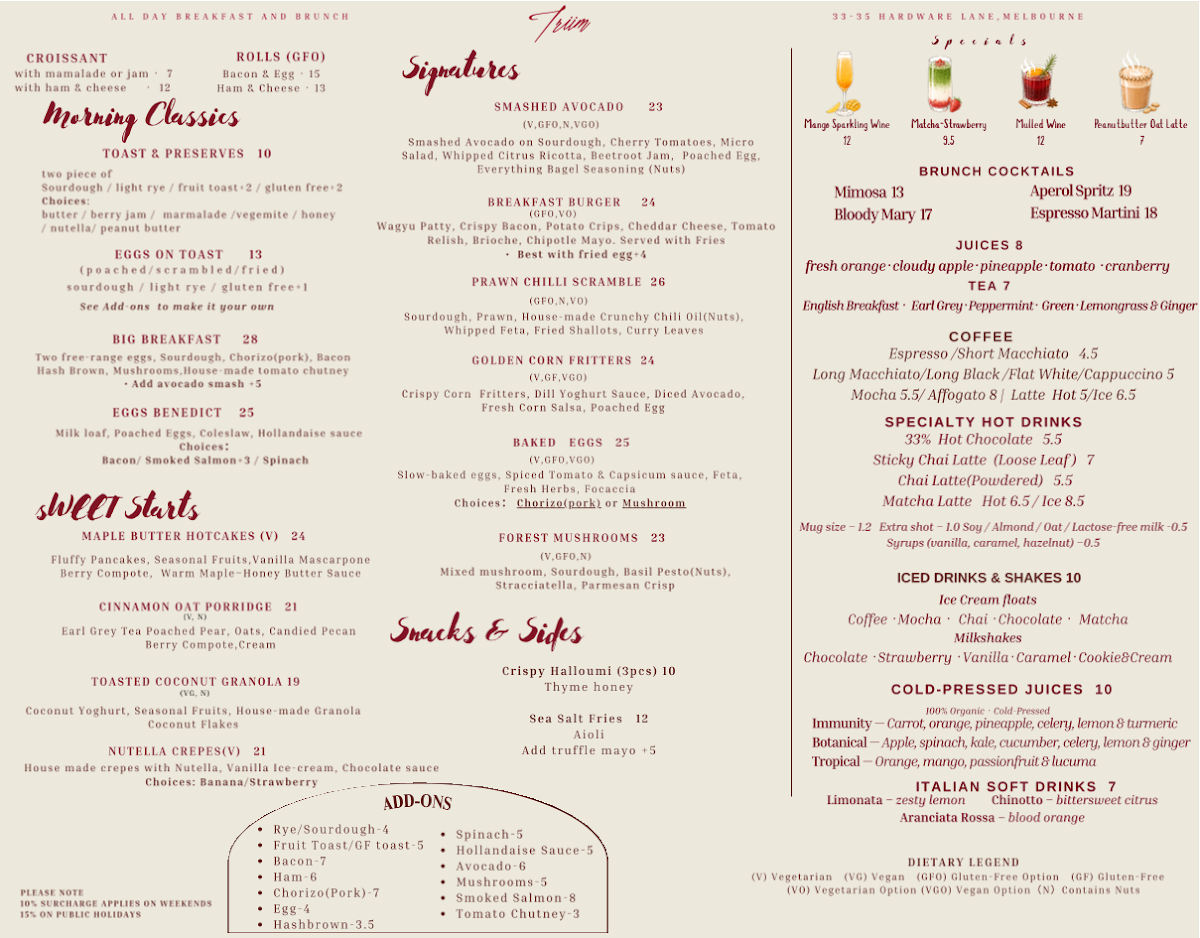 Menu, Triim
