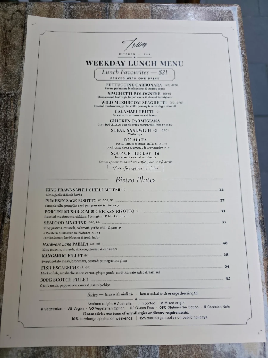 Menu, Triim