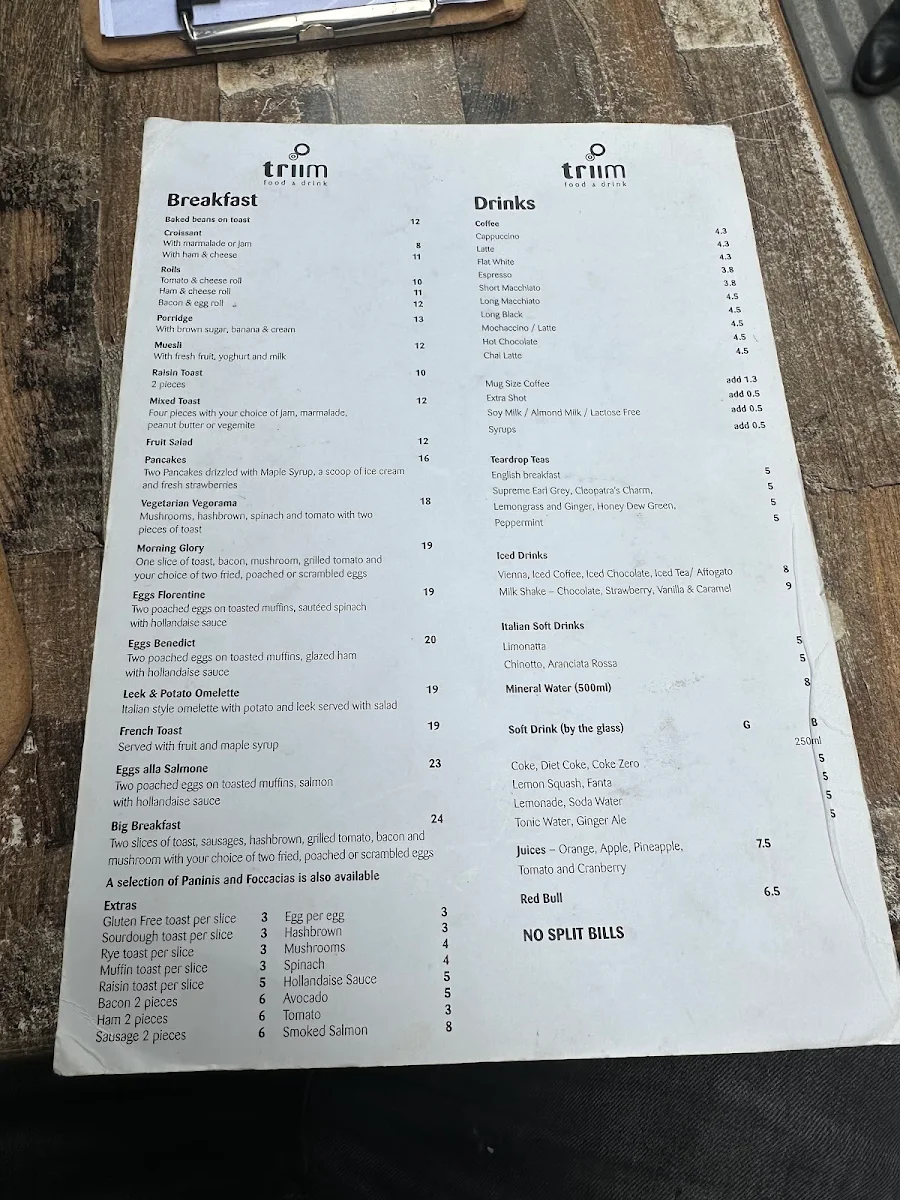 Menu, Triim