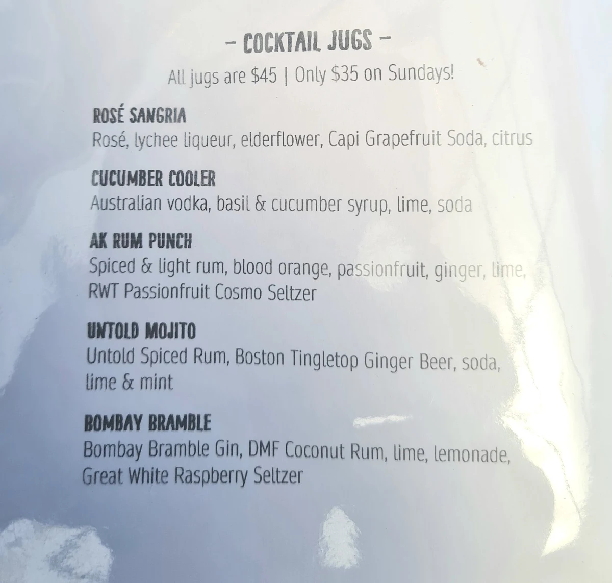 Menu, Azacca Kitchen