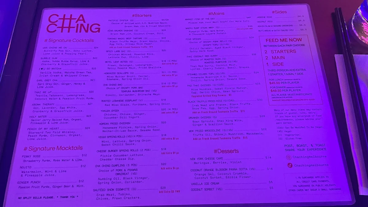 Menu, Cha Ching