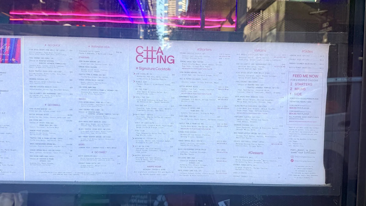 Menu, Cha Ching