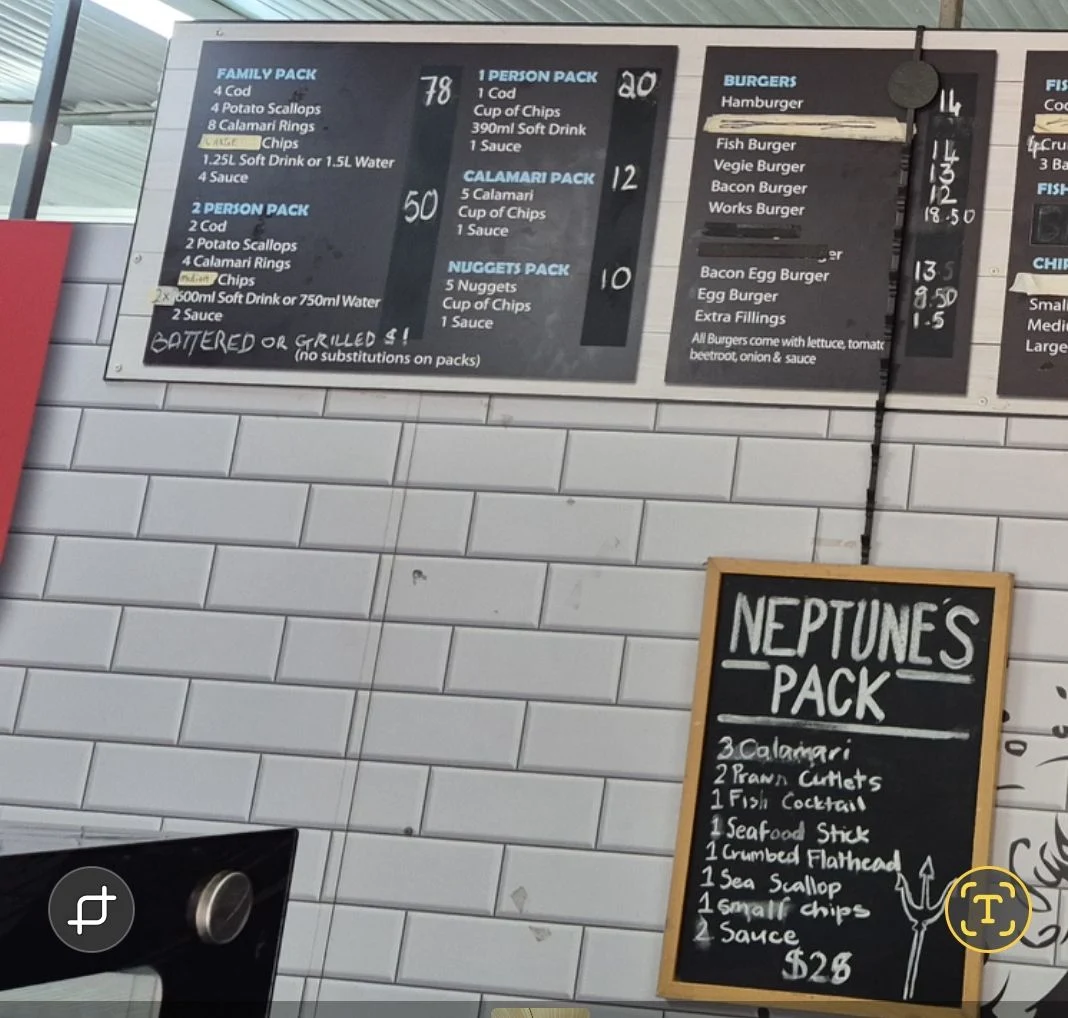 Menu, Oxley’s On The Bay