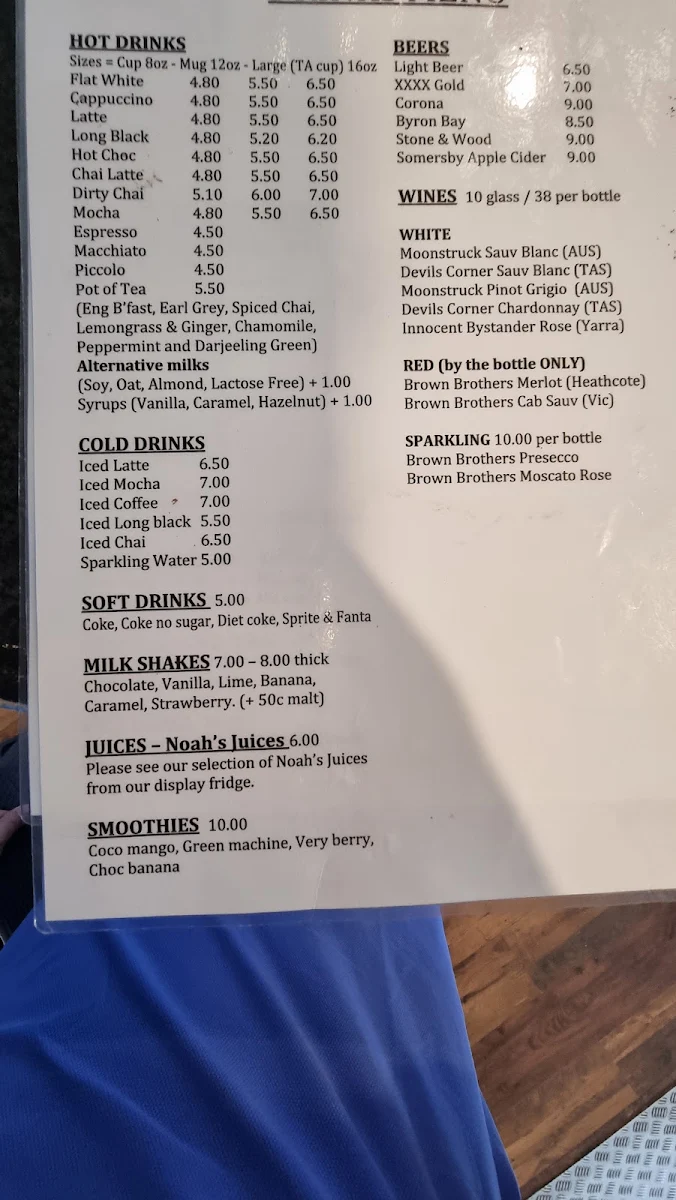 Menu, Oxley’s On The Bay