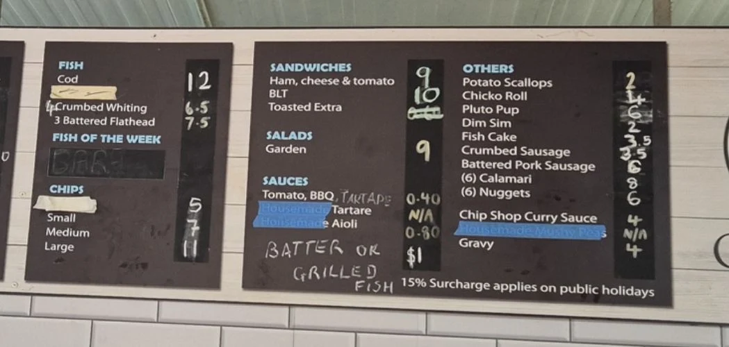 Menu, Oxley’s On The Bay