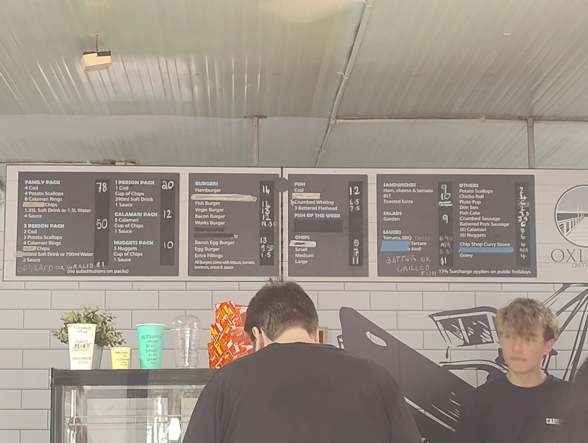 Menu, Oxley’s On The Bay