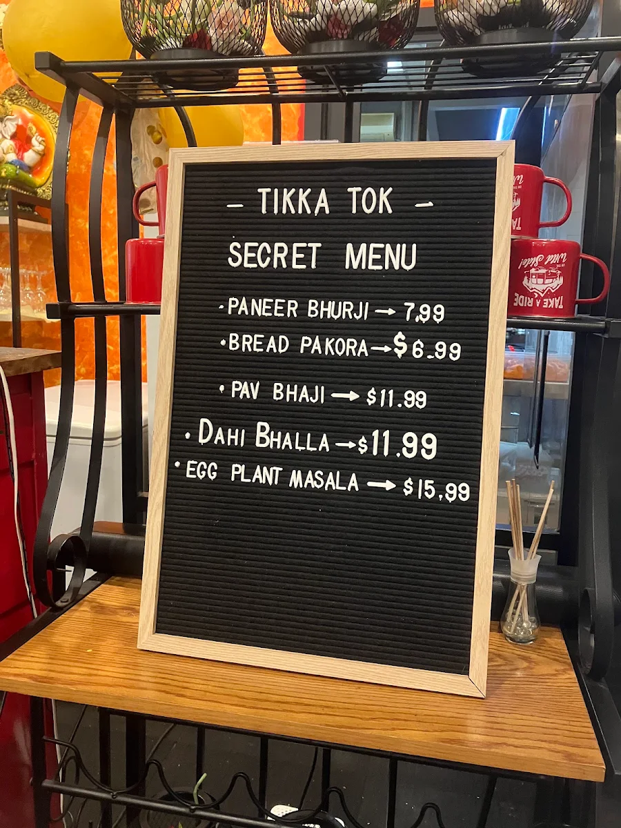 Menu, Tikka Tok Indian Restaurant