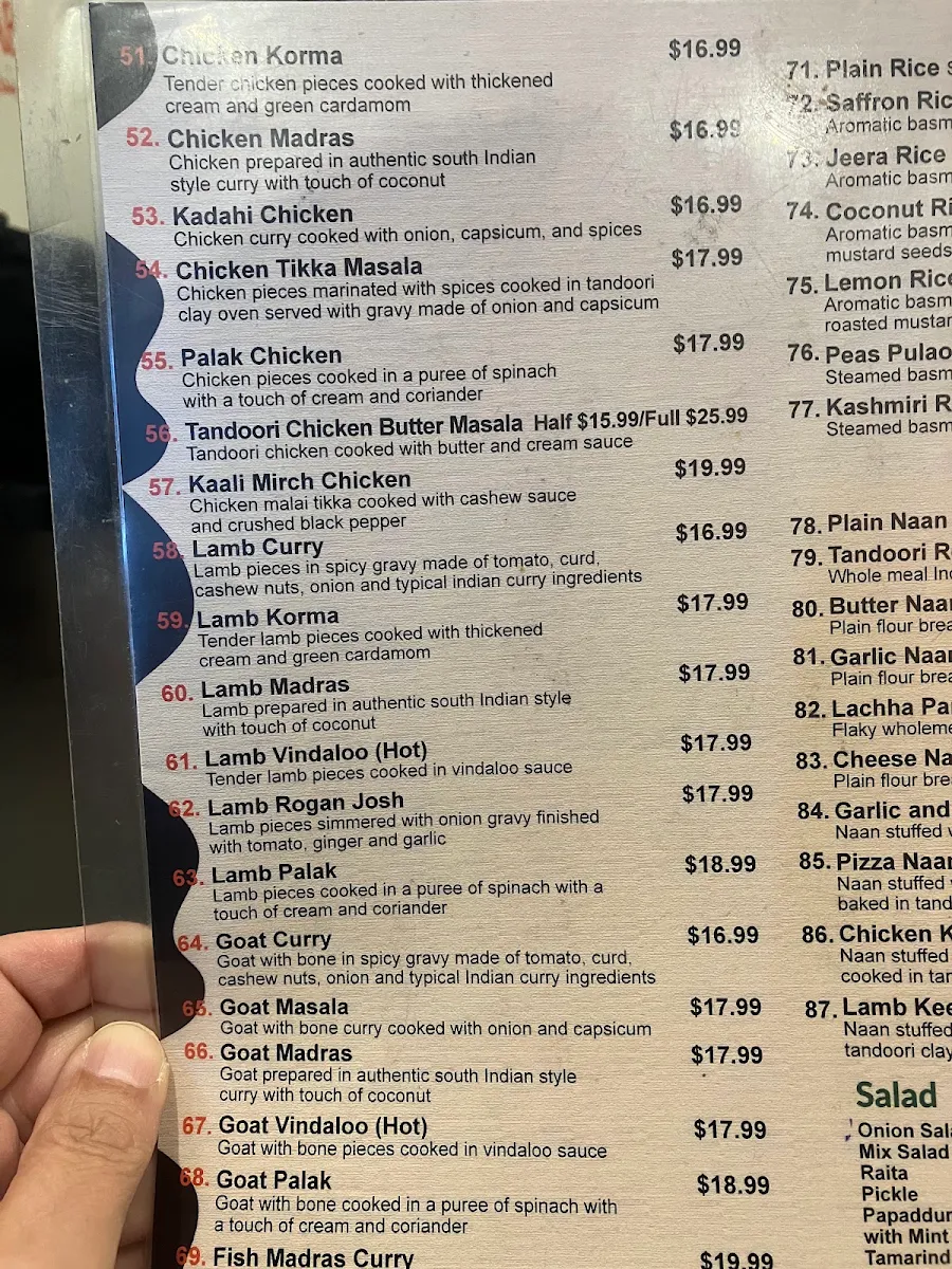 Menu, Tikka Tok Indian Restaurant