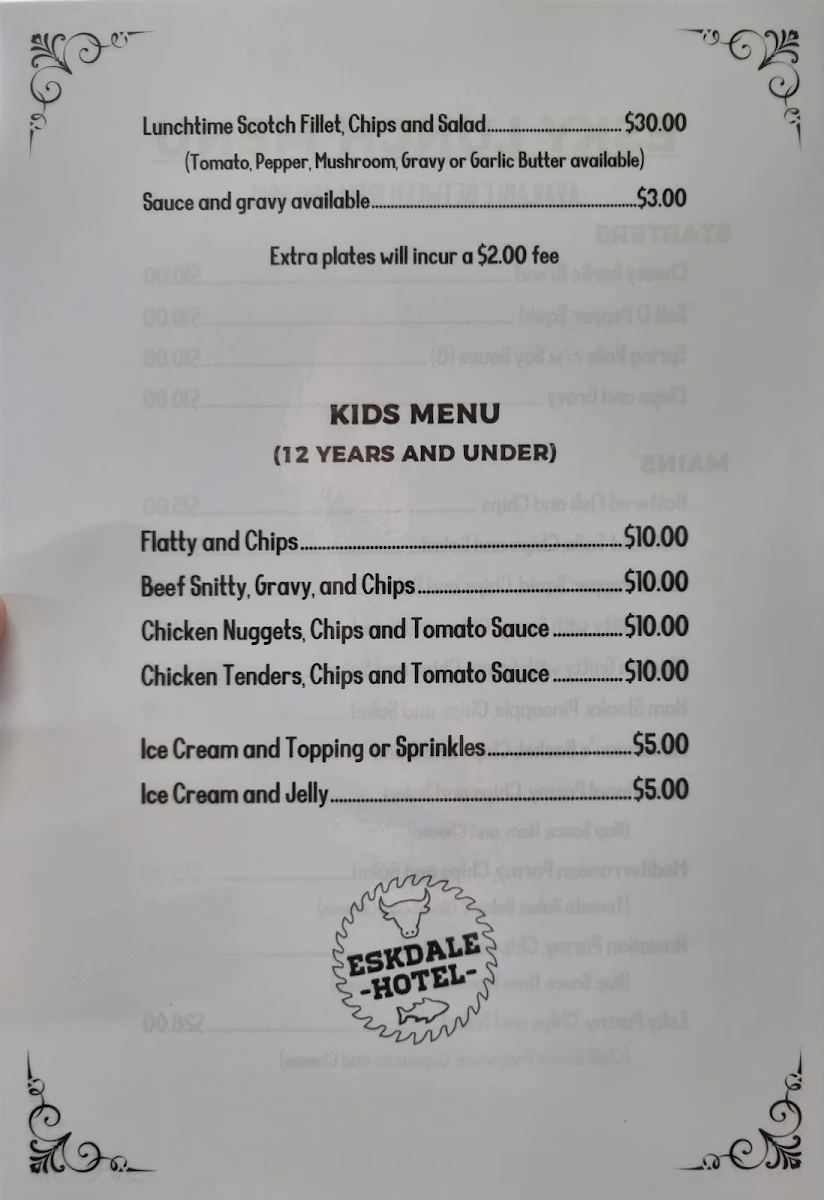 Menu, Eskdale Hotel