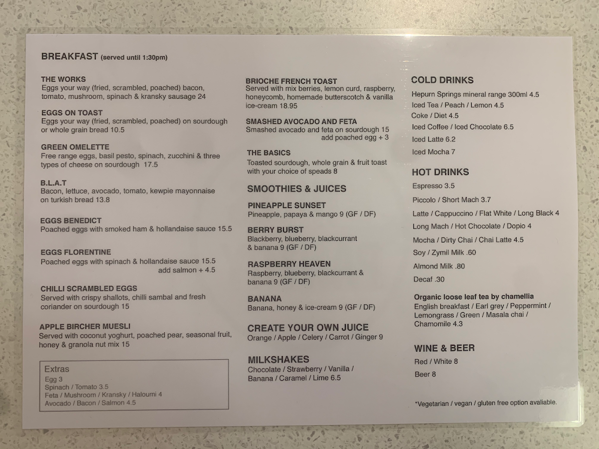 Menu, The Hills Pantry