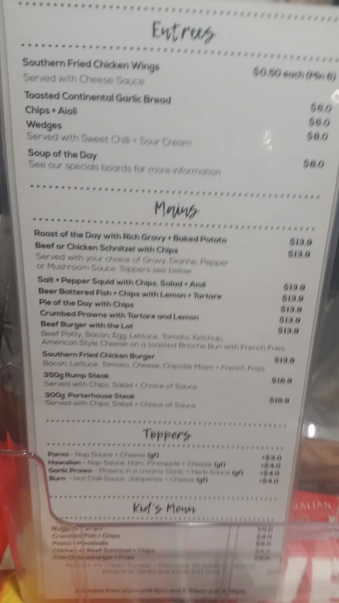 Menu, The Somerset Hotel