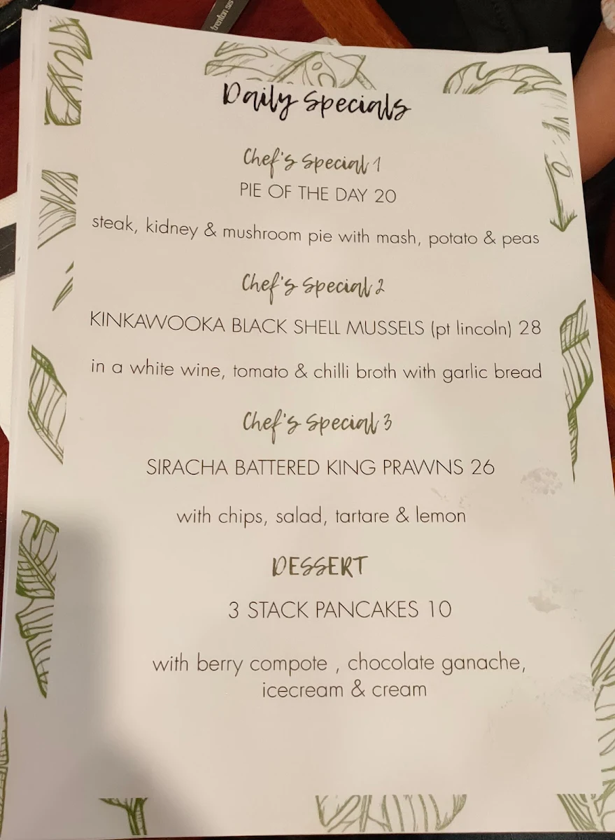 Menu, The Somerset Hotel