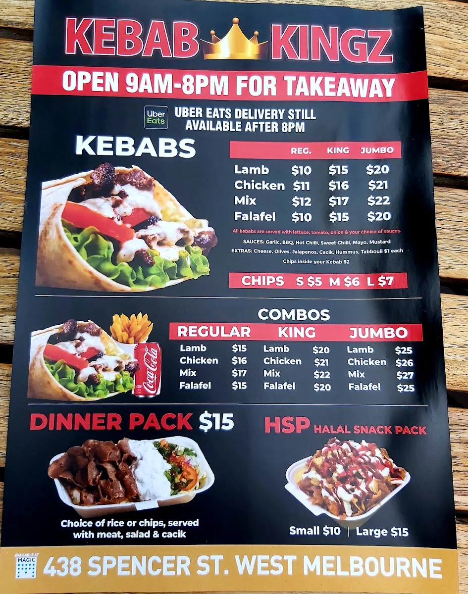 Menu, Kebab & Acai Kingz Melbourne