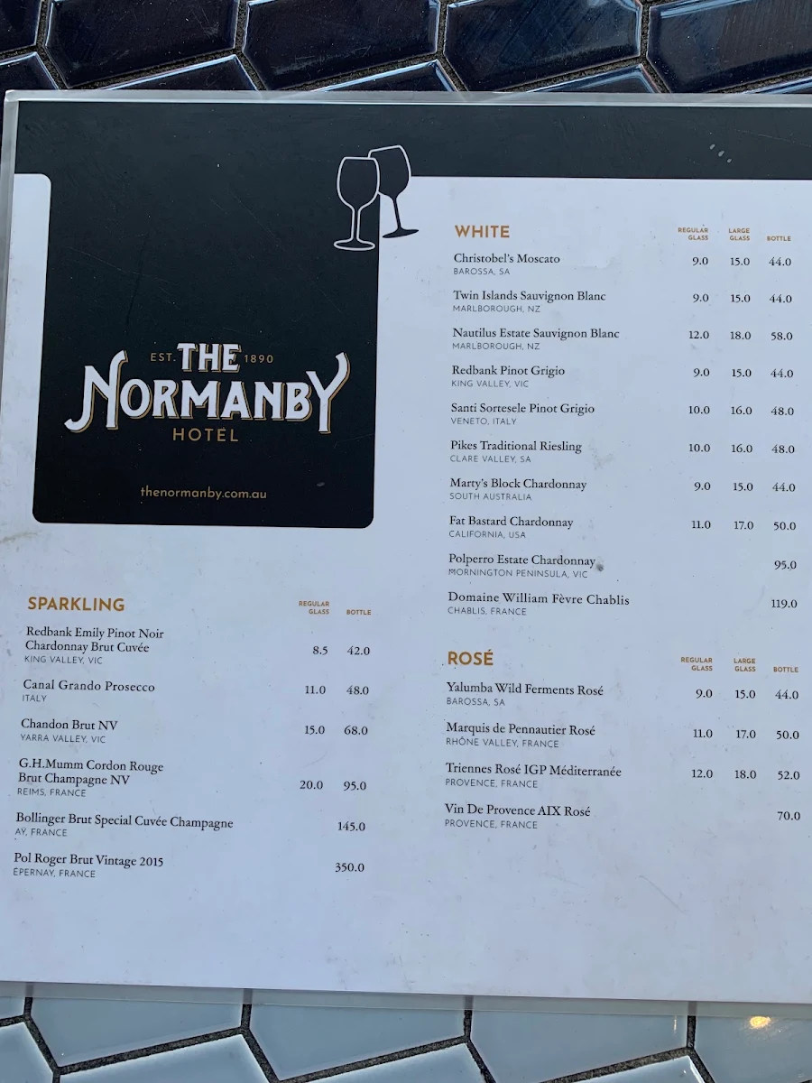 Menu, The Normanby Hotel