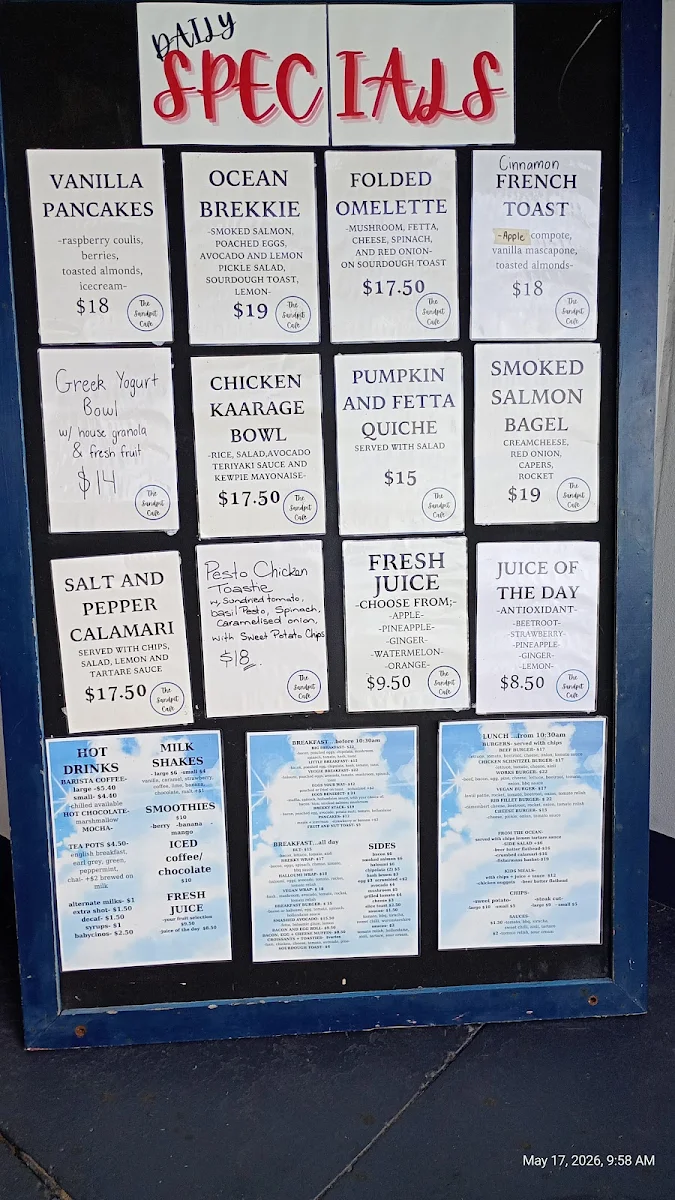 Menu, Sandpit Cafe
