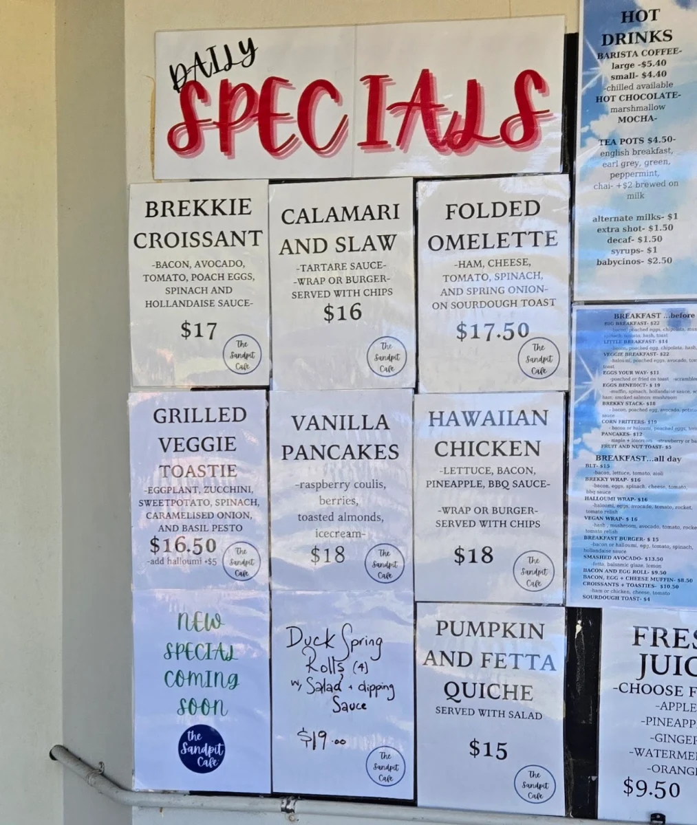 Menu, Sandpit Cafe