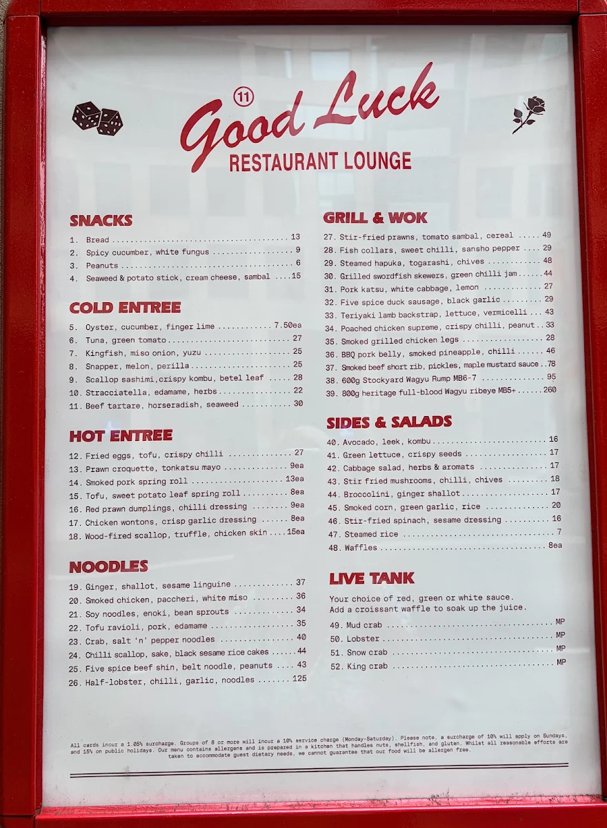 Menu, Good Luck Eating House
