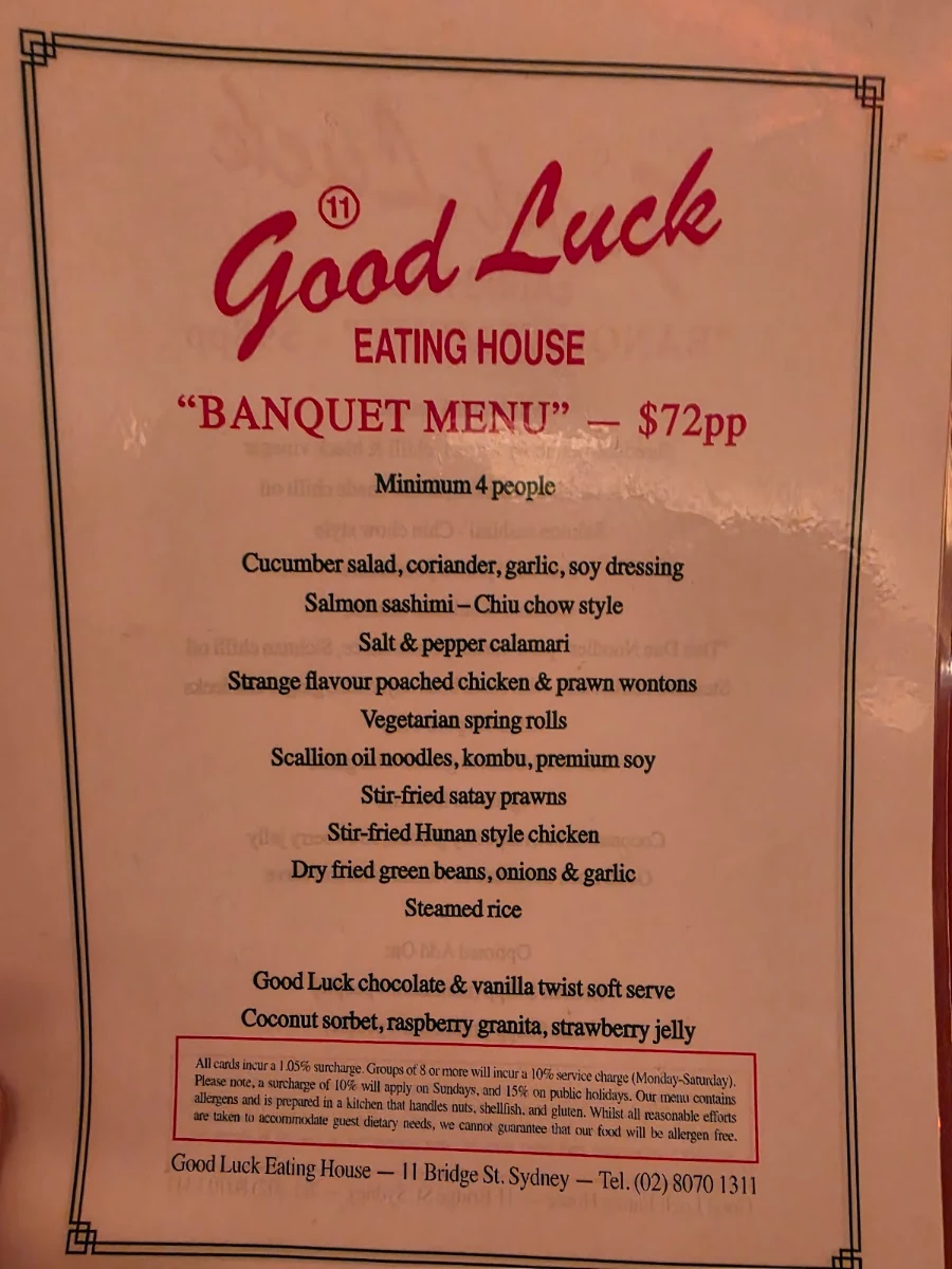 Menu, Good Luck Eating House