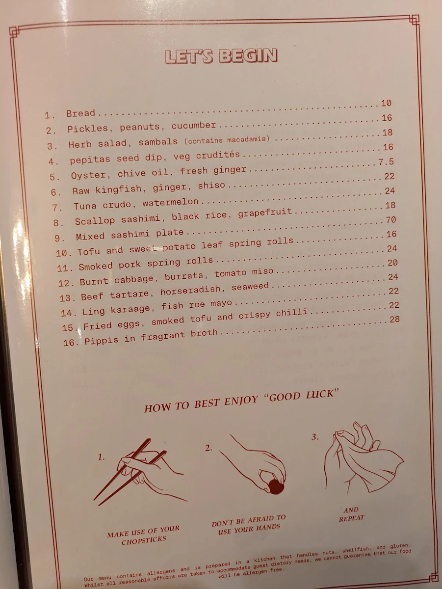 Menu, Good Luck Eating House