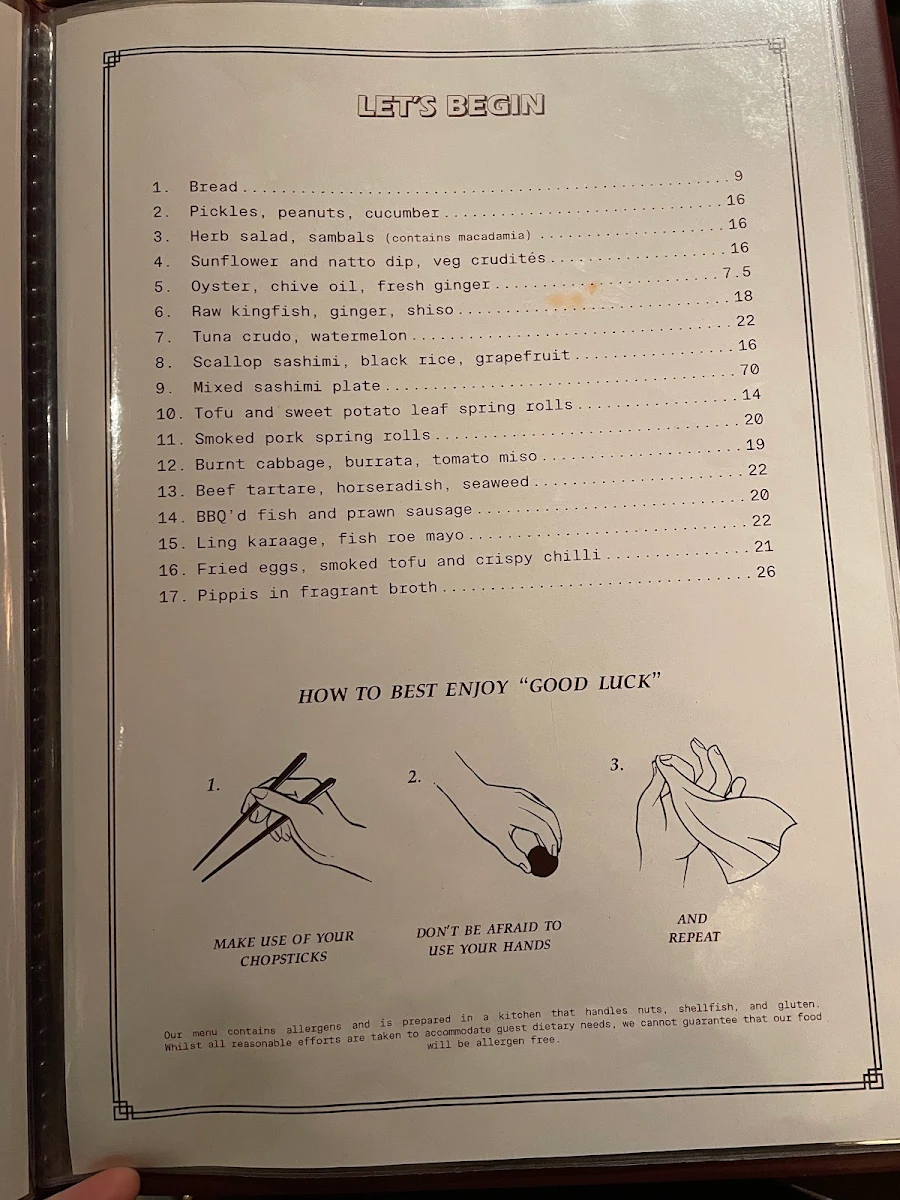 Menu, Good Luck Eating House