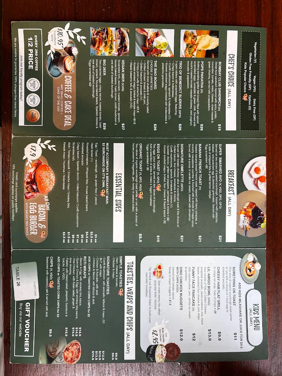 Menu, Table 26 West End