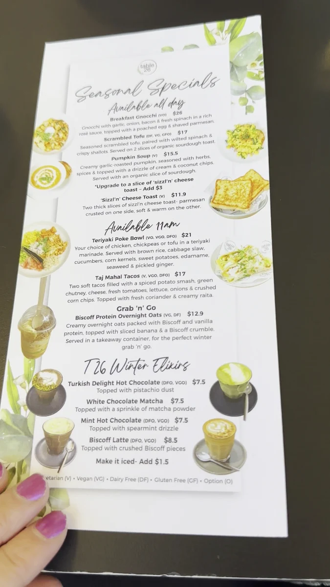 Menu, Table 26 West End