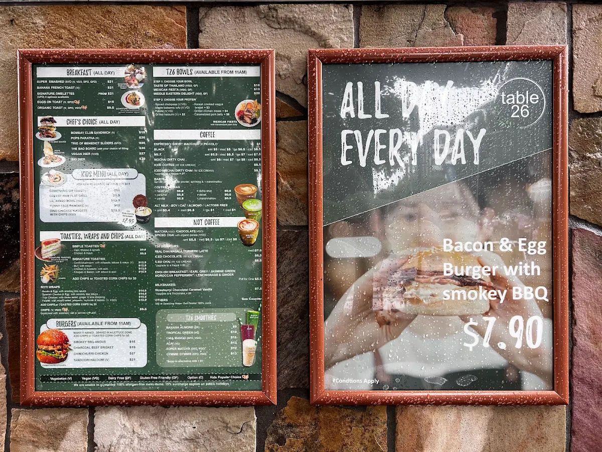 Menu, Table 26 West End