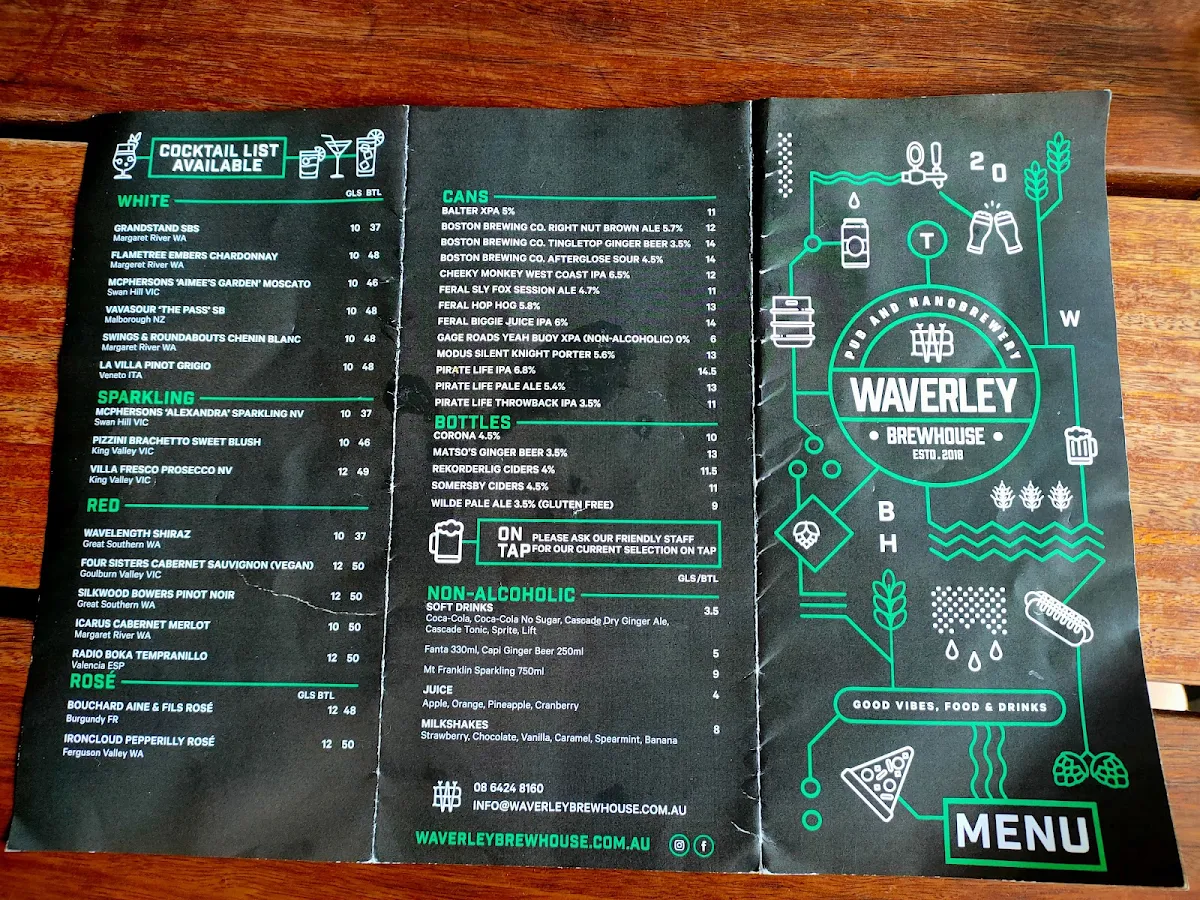 Menu, The Waverley Brewhouse