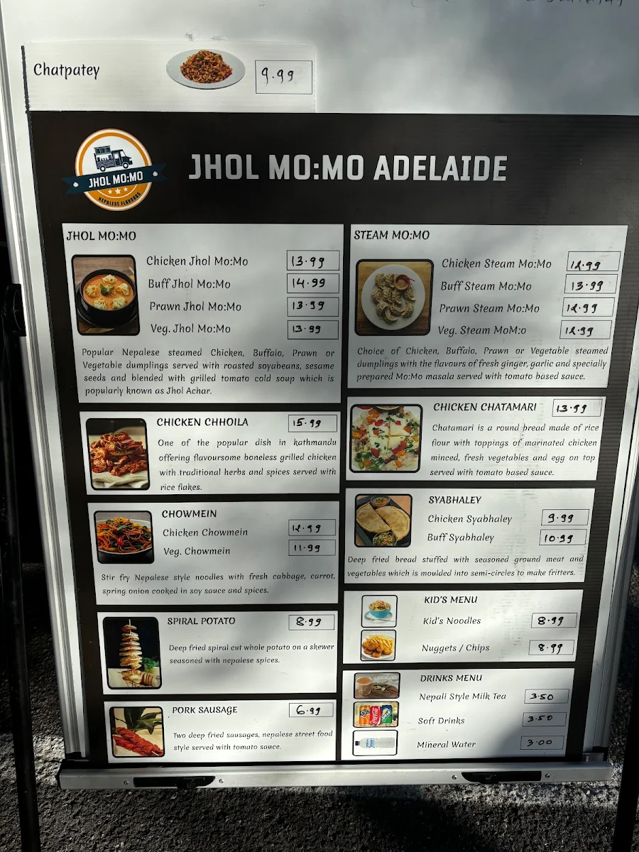 Menu, JHOL MO:MO ADELAIDE